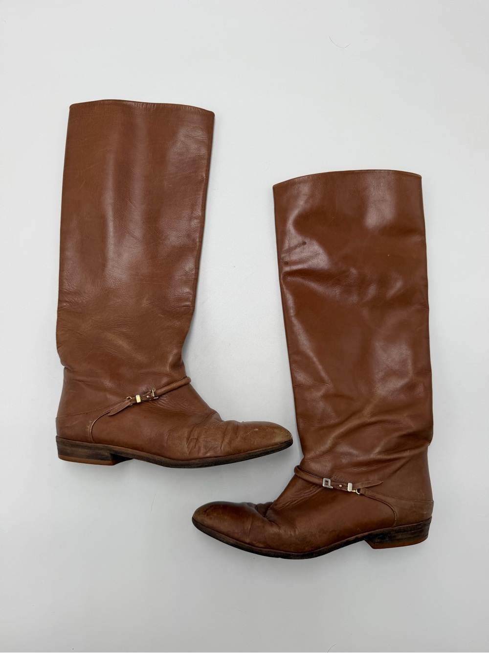 VTG JOAN & David Couture Tall Riding Boots Brown Leather Made Italy Women SZ 6